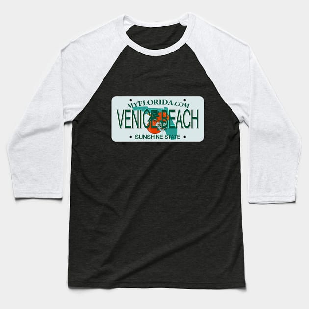 Venice Beach Florida License Plate Baseball T-Shirt by Mel's Designs